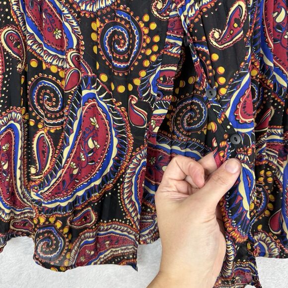 Vtg Y2K Pleated Ruffle Top Womens Large Paisley Boho Whimsigoth Dark Fairy 2000s - Picture 5 of 11